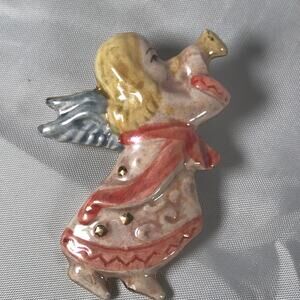 vintage porcelain angel pendant brooch